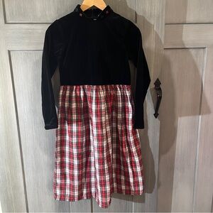 Hanna Andersson Size 150 US 12 Black Velvet Tartan Christmas Holiday Plaid Dress